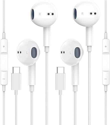 2 Pack USB C Headphone for Samsung S23 FE S22 S21 S20 A53 A54 Wired Earbuds in-Ear Type C Earphone with Microphone Volume Control Bass Stereo Fits Most Android.